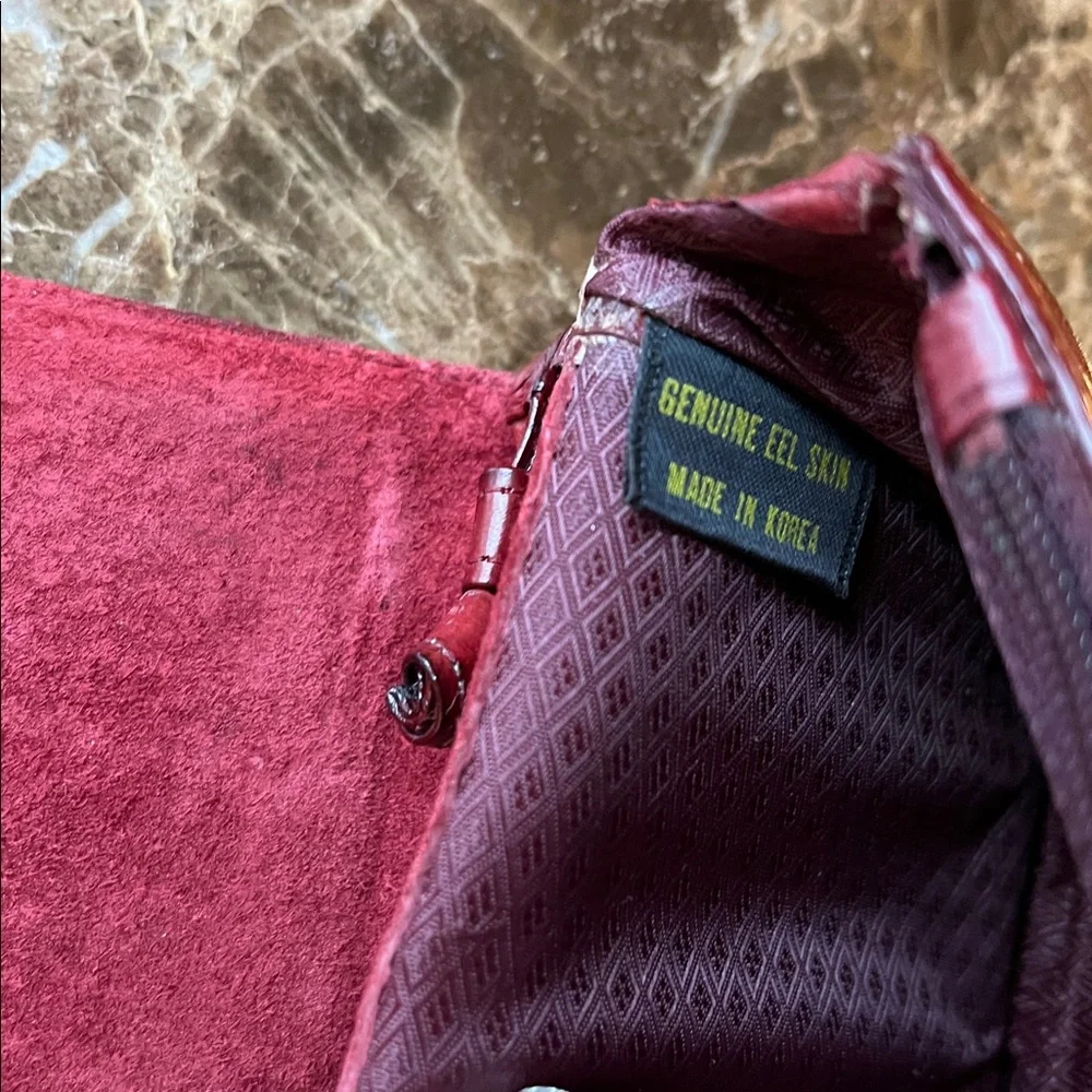 VTG Genuine Eel Skin SM Bordeaux Purse Convertible Crossbody Clutch Shoulder Bag